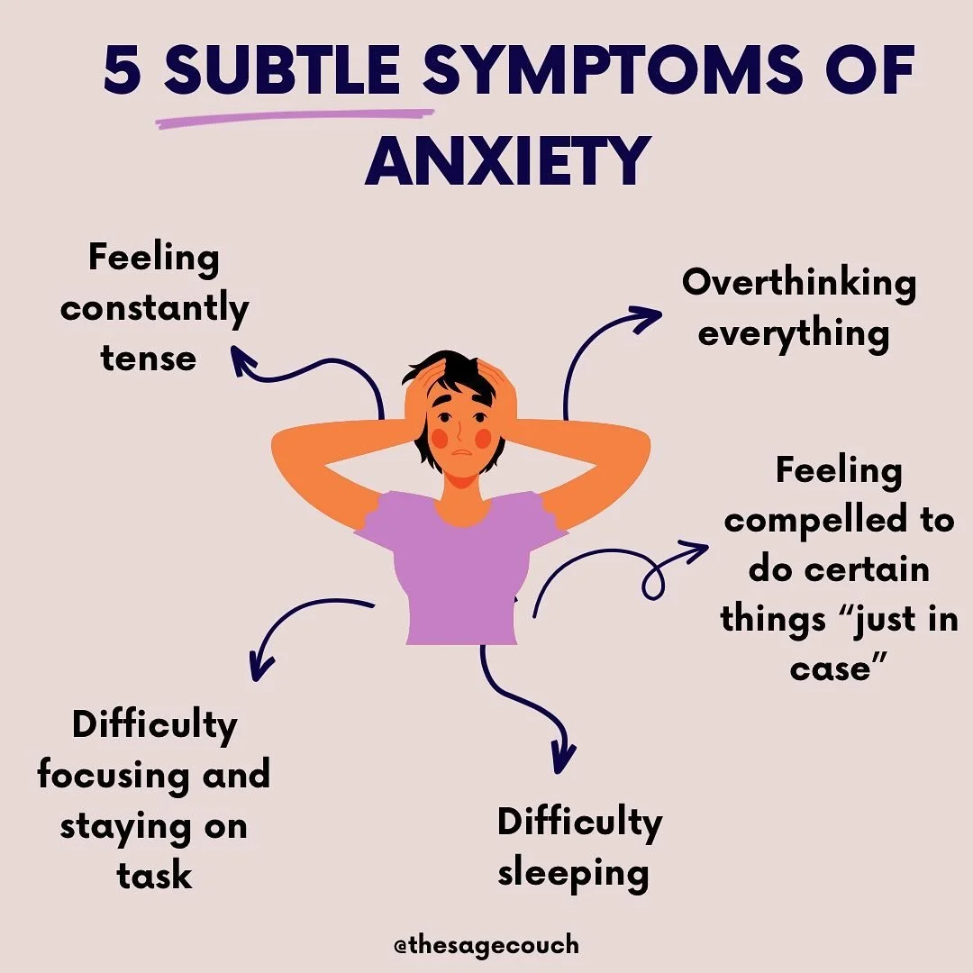 Ever wonder if you have anxiety?

Anxiety is more than just feeling nervous or stressed from time to time. It can manifest in various subtle ways that may go unnoticed. Here are five common signs of anxiety to be aware of:

1️⃣ Feeling constantly ten