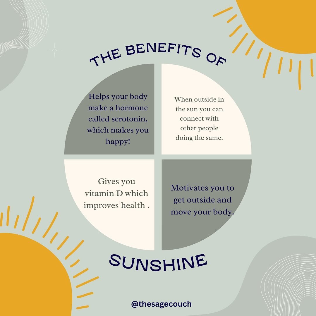 In honor of the first 75 degree day of the season&hellip;

The benefits of sunshine ☀️☀️☀️☀️ Use this as your sign to get out there and catch some rays 😎

#anxiety #depression #anxietycopingskills #therapy #therapist #seasonalaffectivedisorder #high