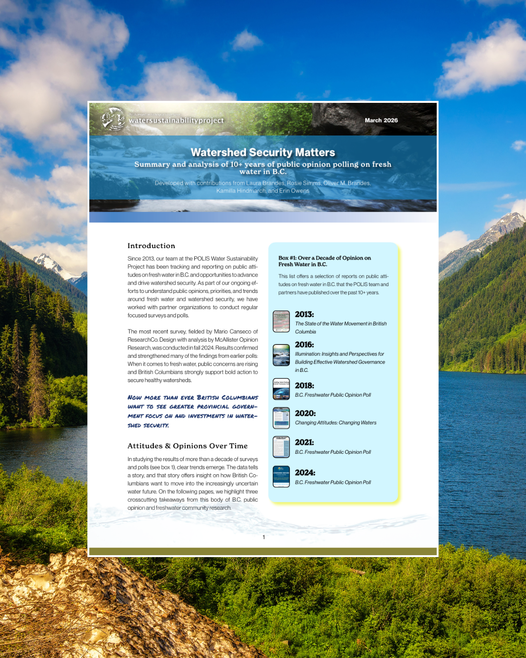 POLIS Water Sustainability Project University of Victoria's Centre for Global Studies Polling Report 2026