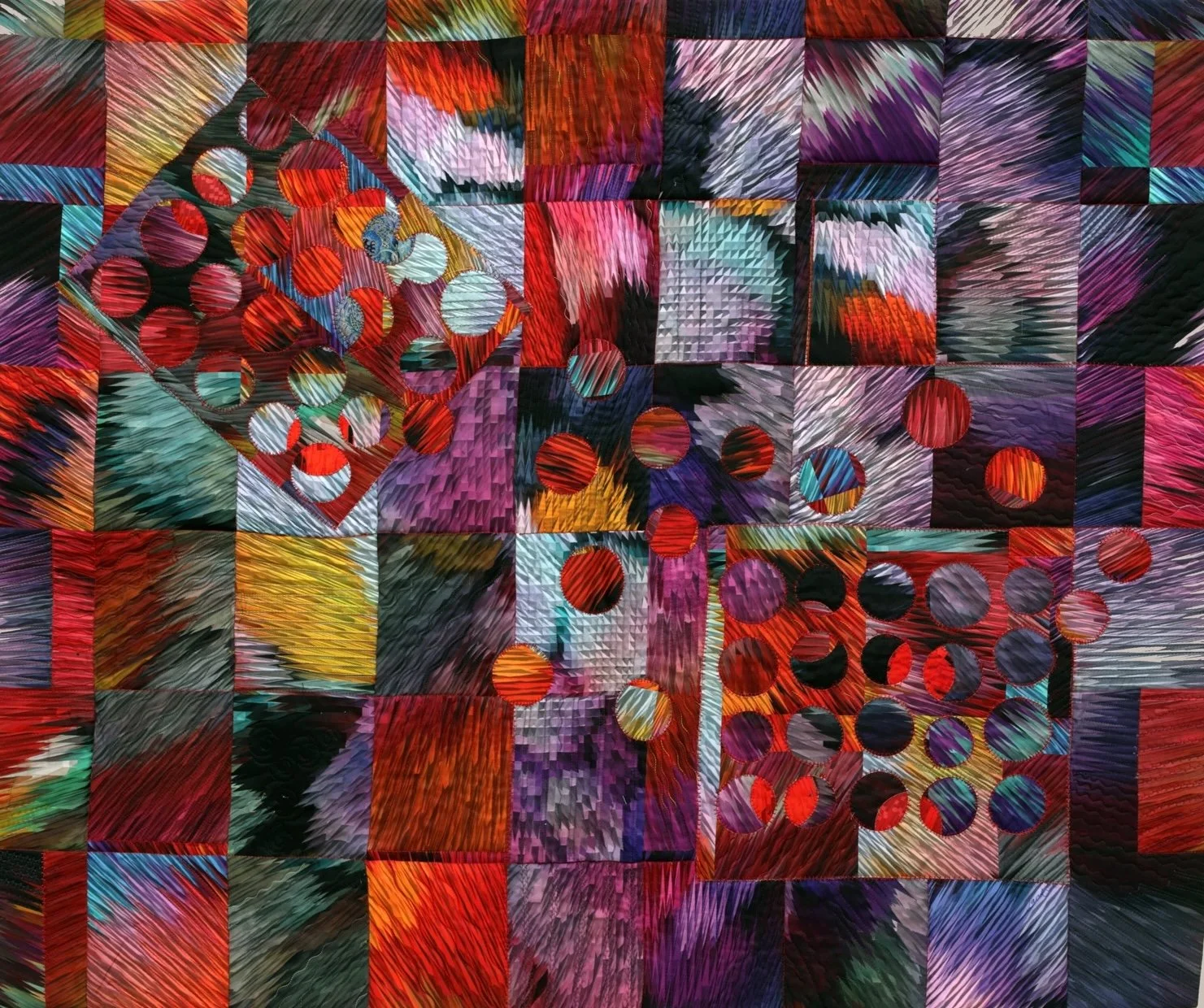Red Orbit, Textile with stitching, 32" x 40" SOLD