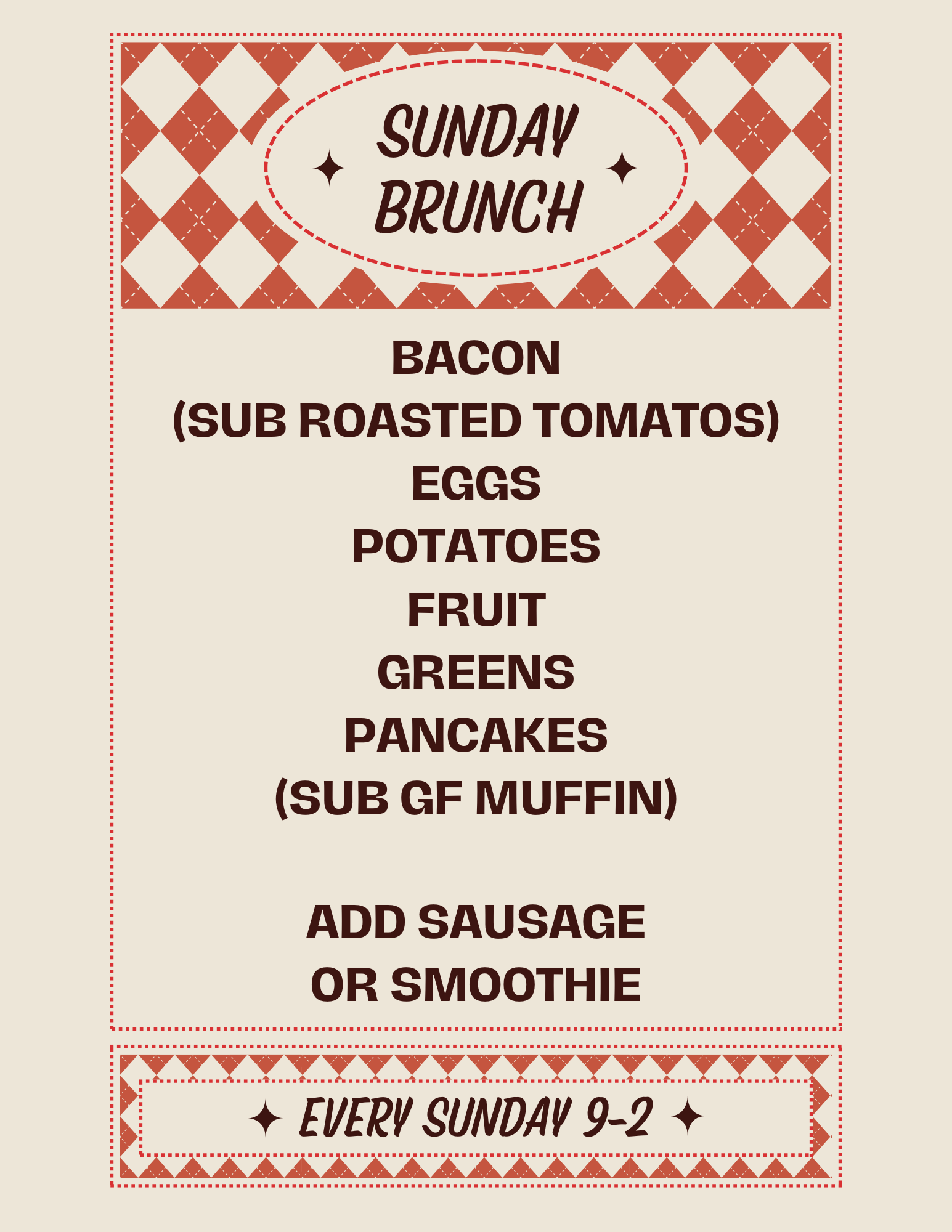 A fun design imaged featuring the Nuestra Sunday Brunch menu