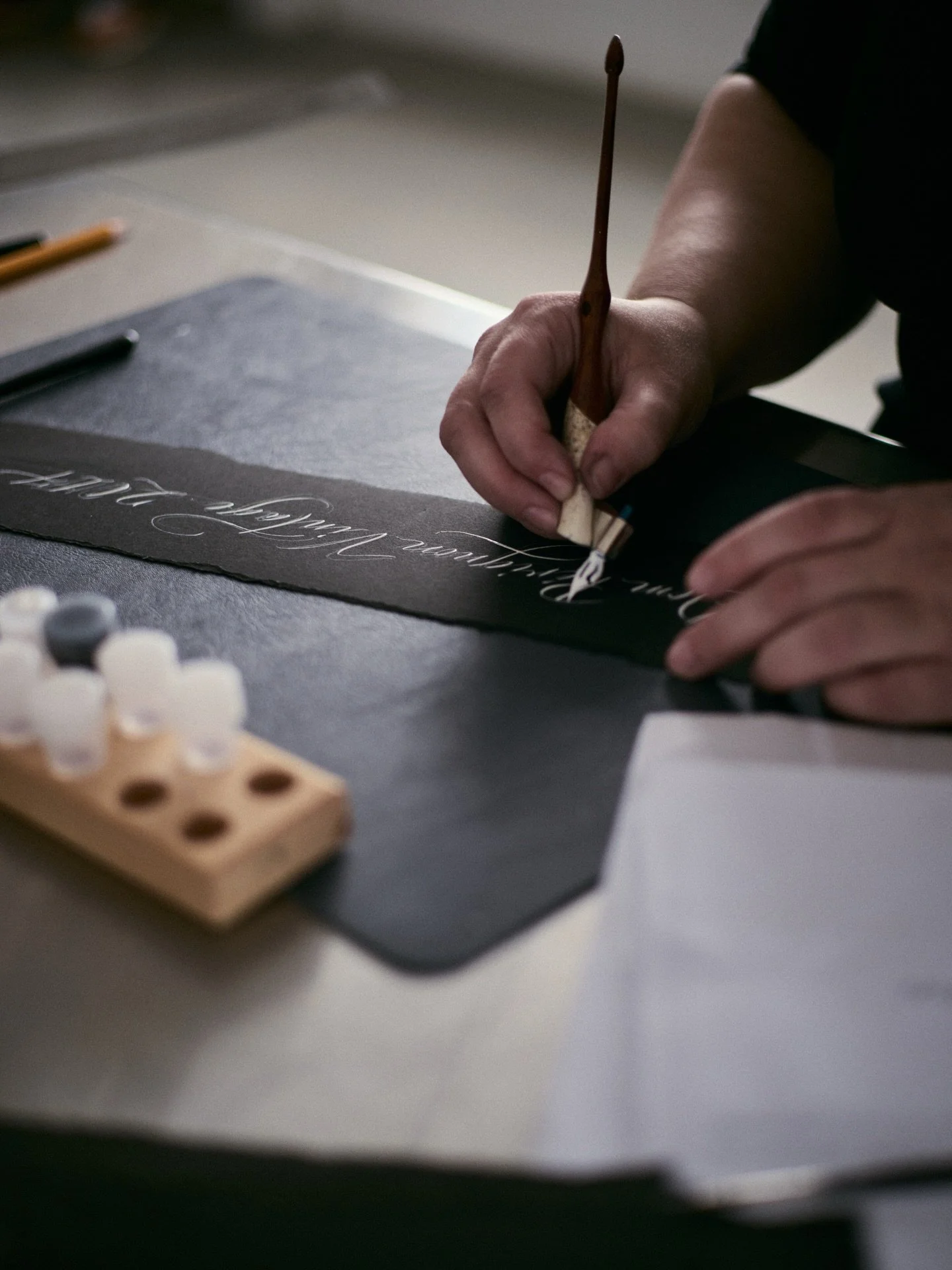 It was such a pleasure to lend my hand to this culinary experience, curated by @menu_extra for @domperignonofficial. I calligraphed notes for each vintage on artist papers, that were then woven into the centrepiece that stretched the entire length of