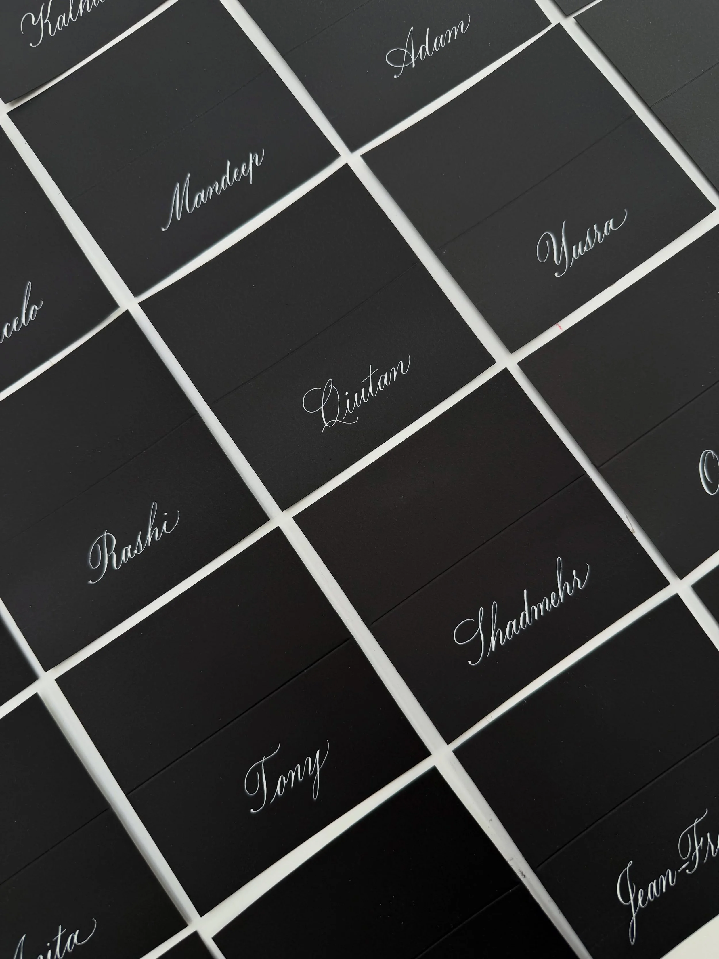 Name cards for last week&rsquo;s Copperplate workshop at the Google Montreal offices. ✍🏻

Calligraphy workshops are such a great team activity - a way to come together, slow down and learn something new. If you&rsquo;re interested in a workshop for 