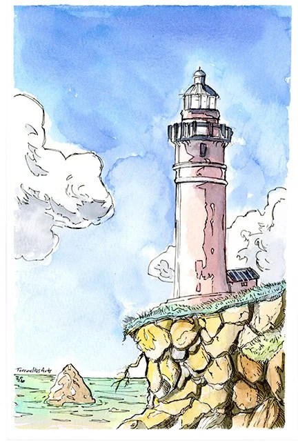 Horizon Keeper 
Year: 2026
Watercolor w/Black Inks on hot press paper
Size: 6in x 9in