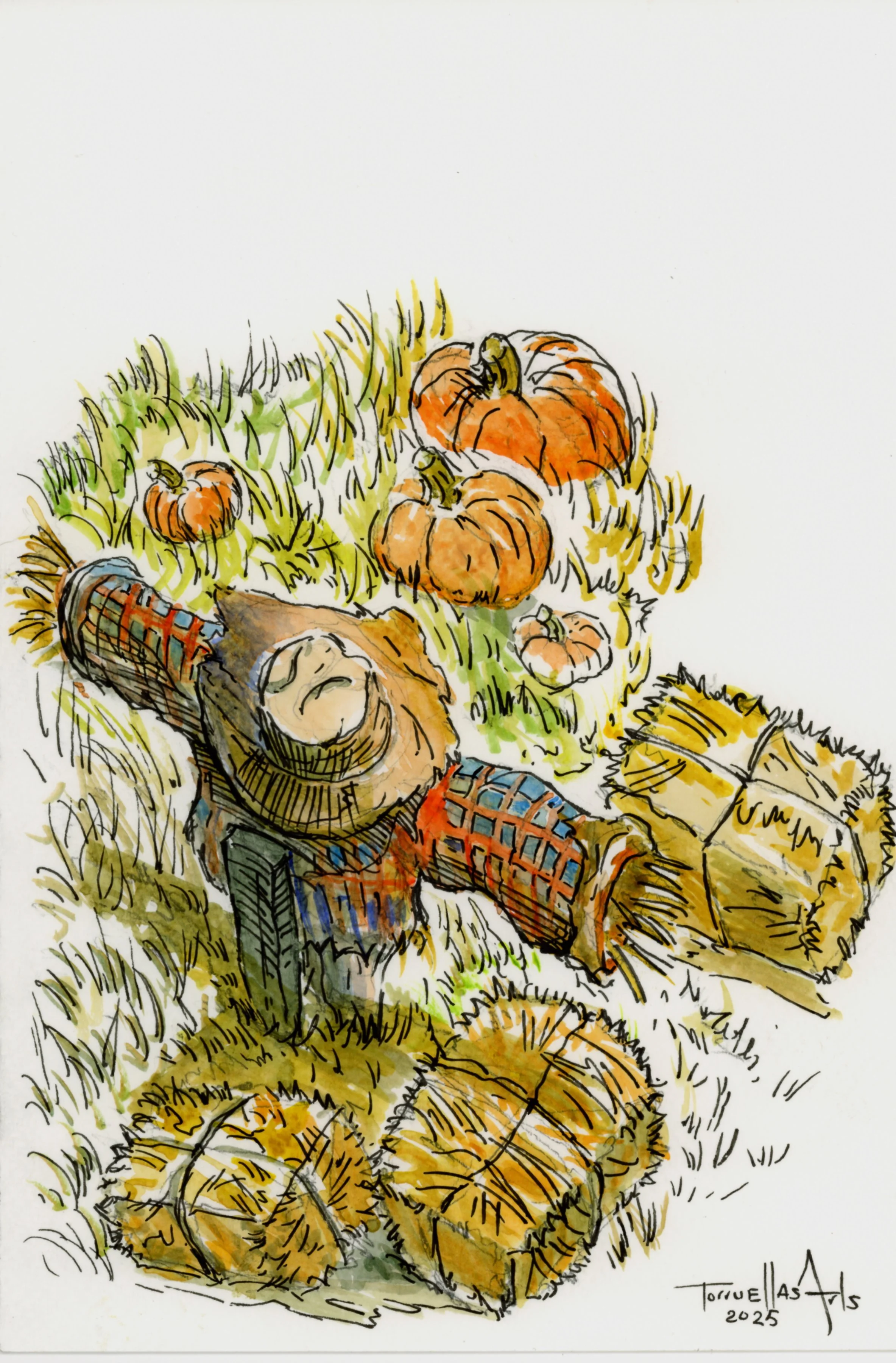 Fall Season 
Medium: mixed media (Watercolor, pencils & black ink)
Size: 6”x 9”
Year: 2025 
