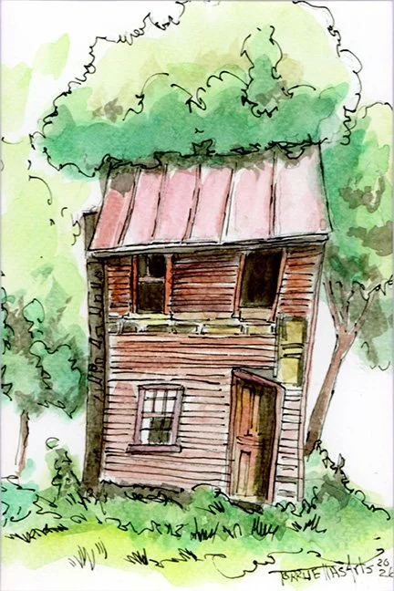 Tired and Leaning ( Sold Art Piece) 
Year: 2025
Watercolor w/ Black Inks. 
Size: 6in x 9in 
