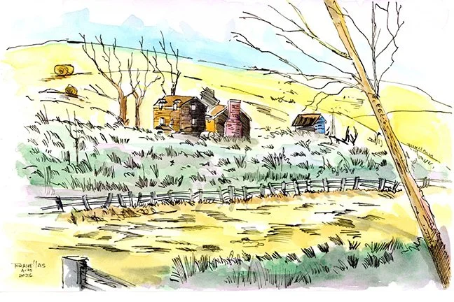 Eighty Years Beside The Road
Watercolor w/ Black Inks on Hot Press
Size: 6in x 9in
Year: 2026