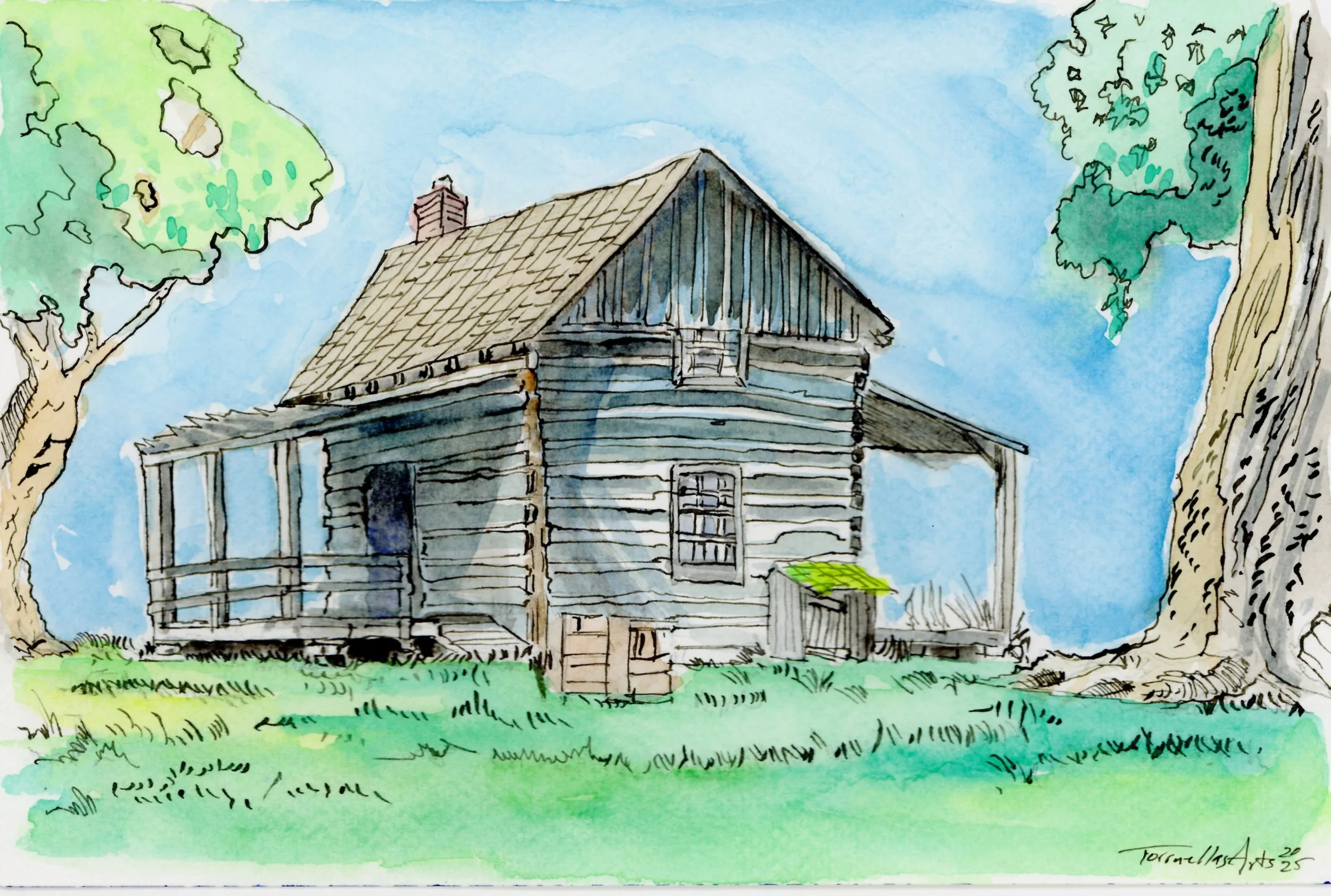 Pioneer Home Village, Hocking Hill, Ohio
Medium: mixed media 
Size: 6”x 9”
Year: 2025 
