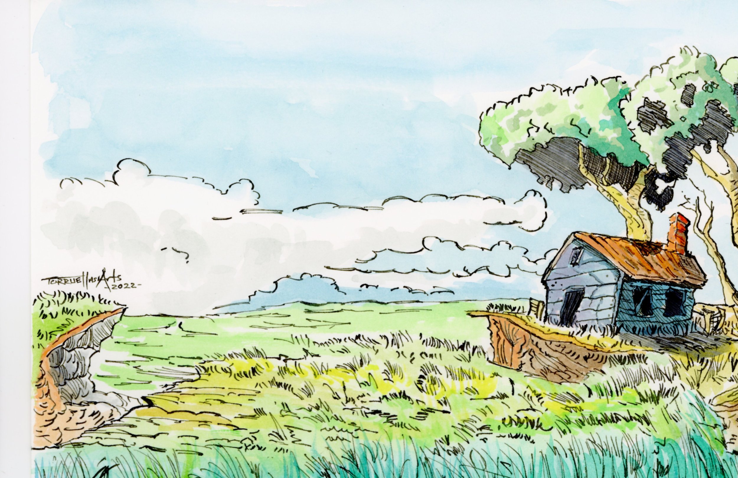 Landscape Illustration
Medium: Mixed media (Watercolor, pencils & inks) 
Size: 6”x 9”
Year: 2022 
