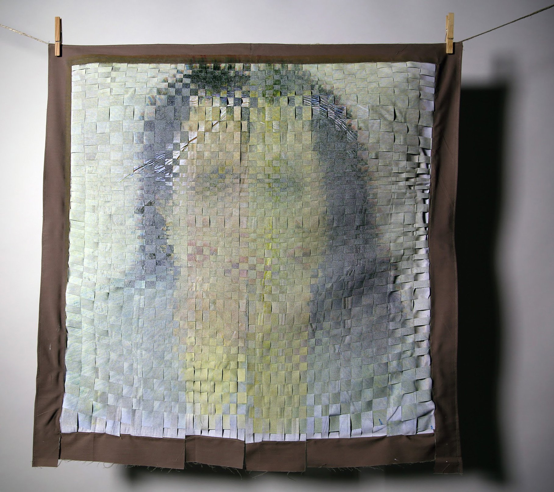   Momma's Last Passport Issue No. 2  , 2019, handwoven CMYK screenprint on poly-cotton fabric, 31.5” x 31.5”  