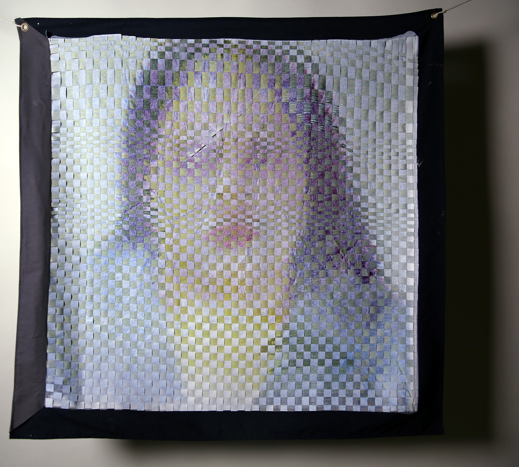    Momma's Last Passport Issue No. 1  , 2019, handwoven CMYK screenprint on poly-cotton fabric, 31.5” x 31.5”  