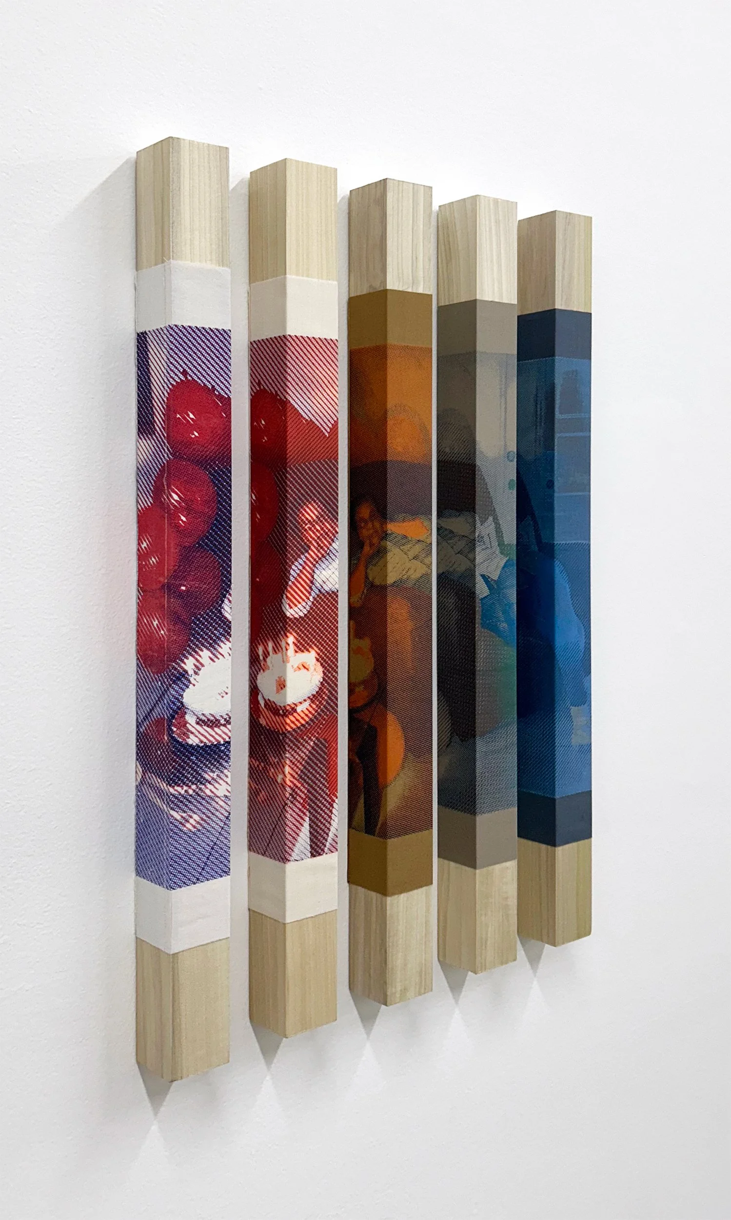   Provisional Monument for Aunty Woll ,  2026&nbsp;  Screenprint on fabric mounted on poplar wood, 26.5 × 15.75 × 1.75 in. 