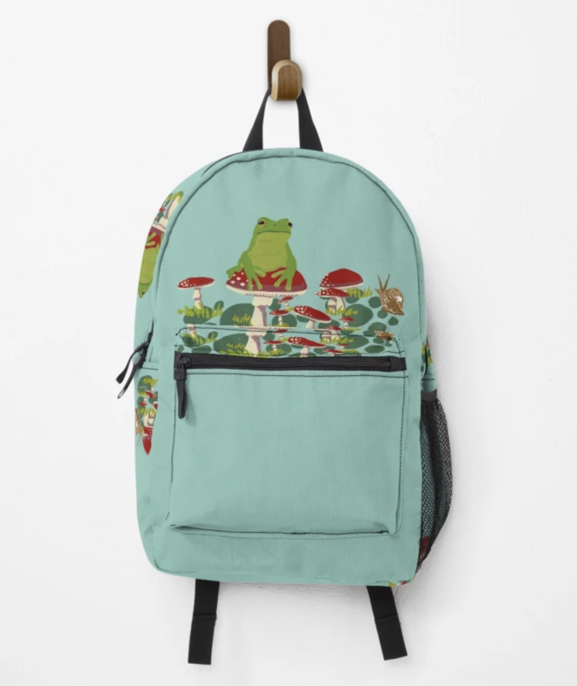 Green attitude - frog and mushroom on aqua