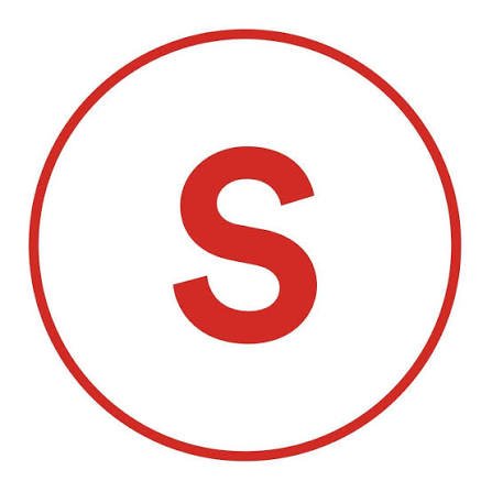 Red letter 'S' inside a red circle on a white background.