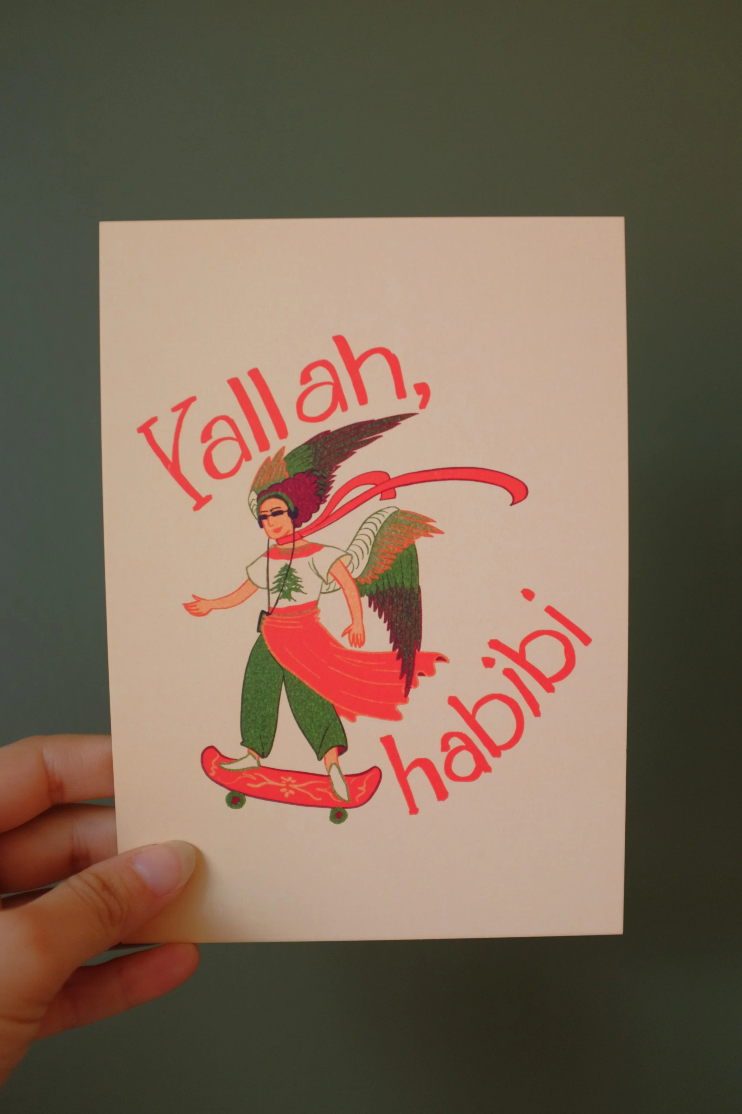 Yallah Habibi Skateboard Postcard 5x7 in | Vintage Art Print