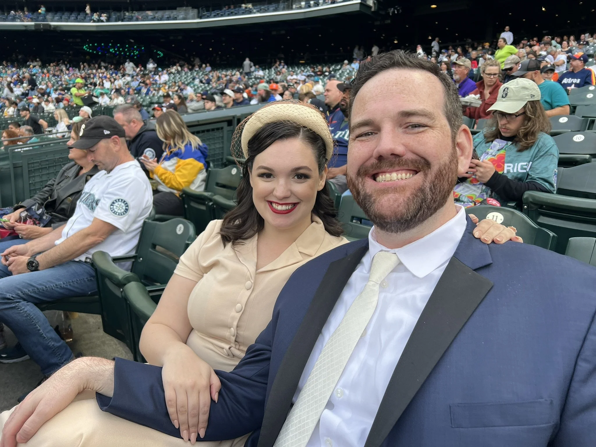 Taking in a 1940's esque ballgame after engagement photos 