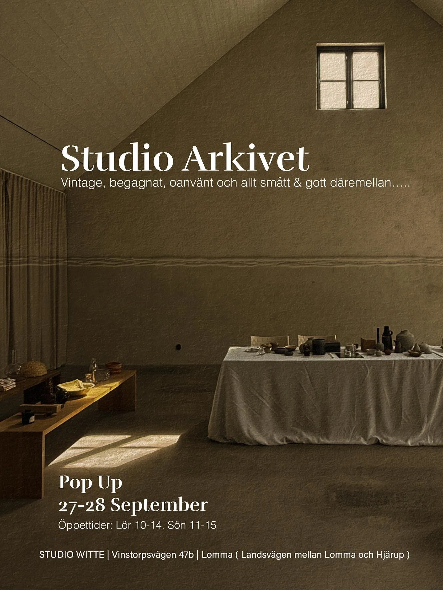 Det &auml;r loppis-tajm!! Till helgen &ouml;ppnar jag upp porten till Studio Arkivet. En Pop Up f&ouml;r dig som gillar att fynda inredning och kl&auml;der. Varmt v&auml;lkomna!! 

&Ouml;ppettider:
L&ouml;r 27/9 10-14 | S&ouml;n 28/9 11-15

/Daniella
