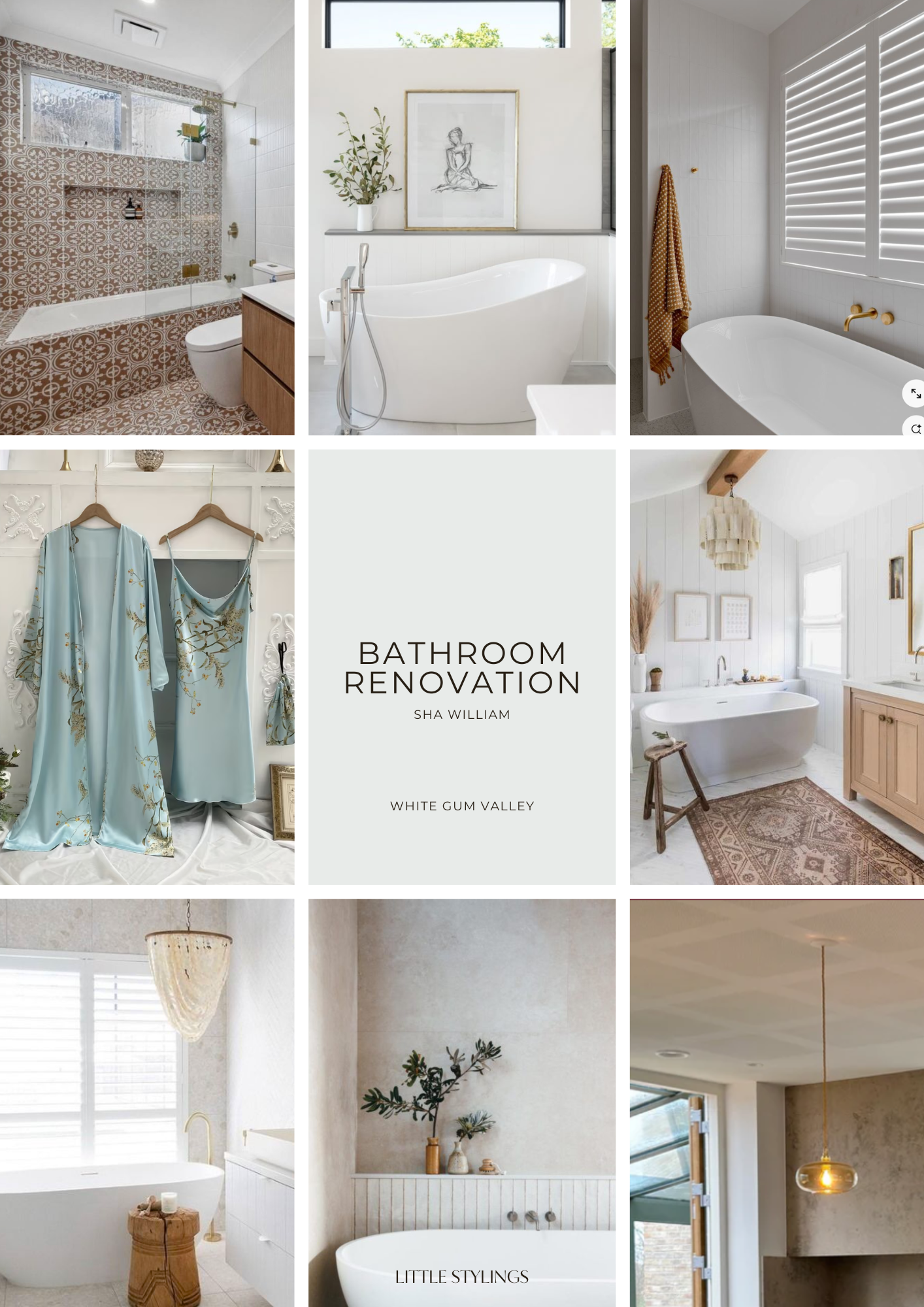 Bathroom renovation mood board showing cohesive materials, finishes and styling direction by Little Stylings Perth