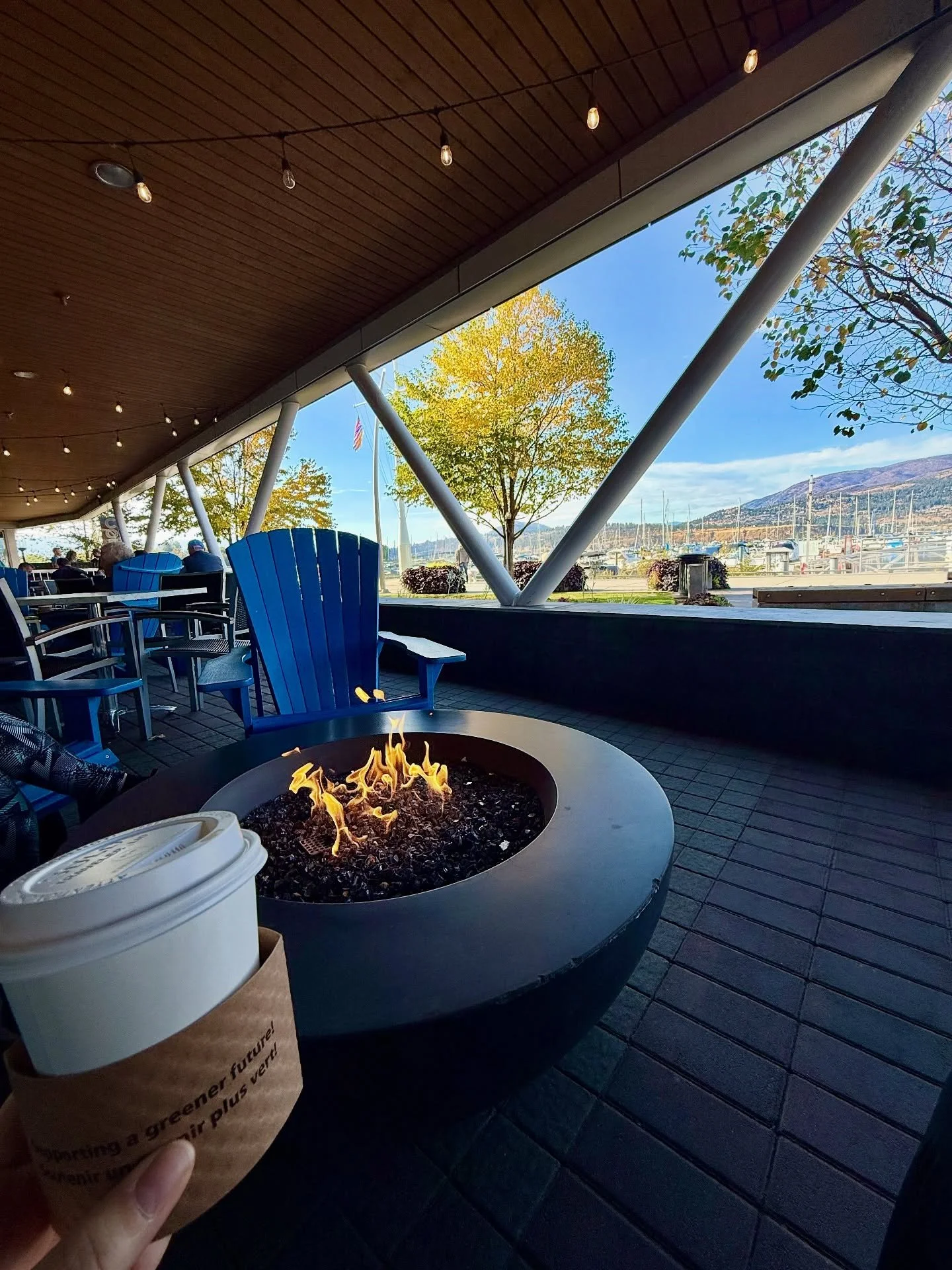 Just like every destination, Lisa needs to find her favourite cafe and she found one here.  Requirements are good coffee, a pretty view and somewhere to people watch. The fire table is an extra autumn bonus. 

#kelowna #kelownabc #downtownkelowna #th