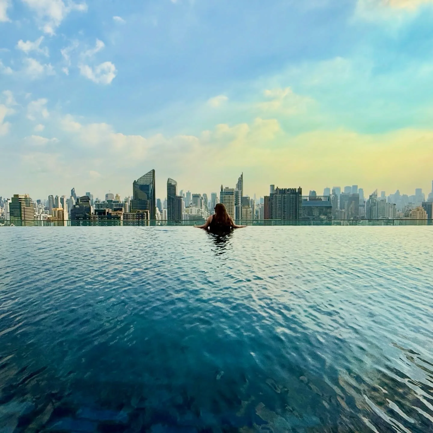 The temperature in Bangkok was a welcome change for us coming straight from Canada. The rooftop pool in our building became a much-needed escape when the heat of the day got to be too much. 

#rooftoppool #bangkokskyline #thevirtualvoyagers