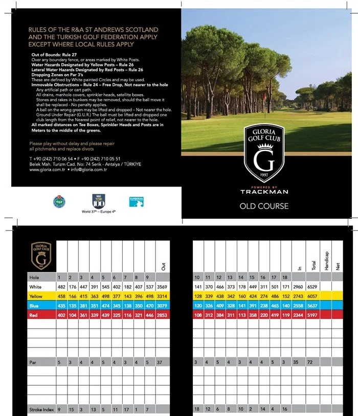 Gloria Golf Club - Belek - Old Course Scorecard
