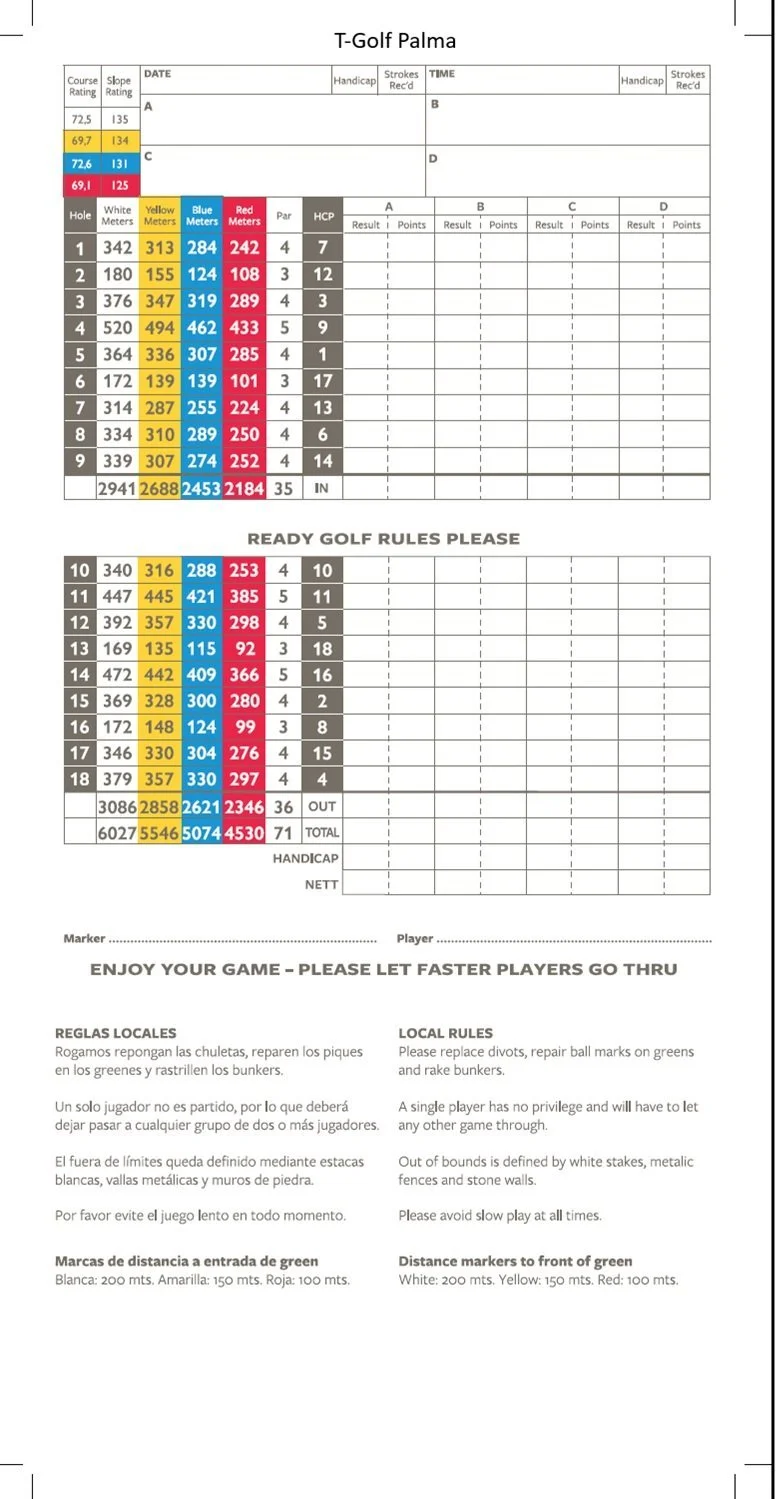 T-Golf Palma Scorecard, Mallorca