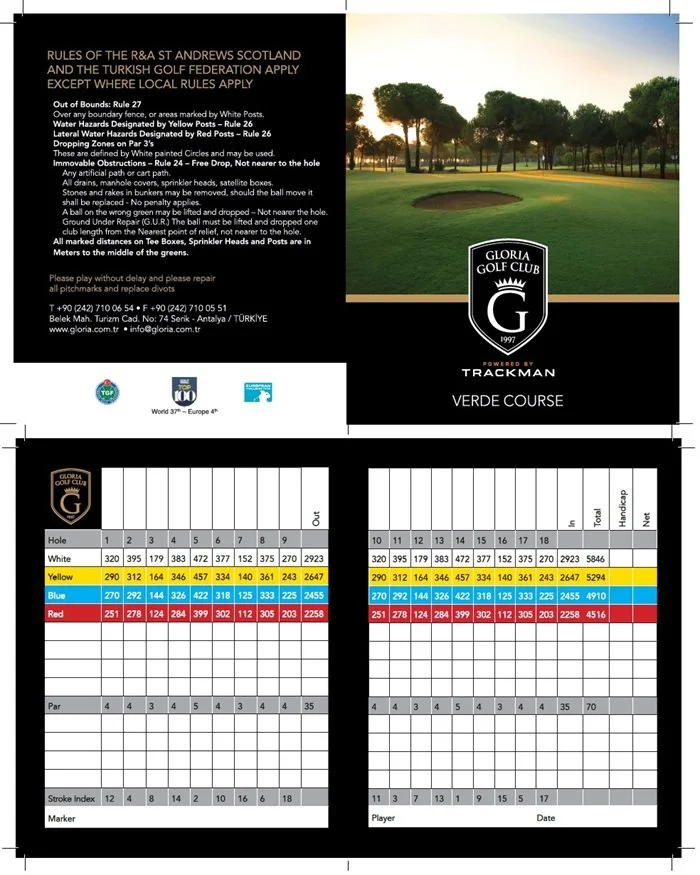 Gloria Golf Club - Belek - Verde Course Scorecard