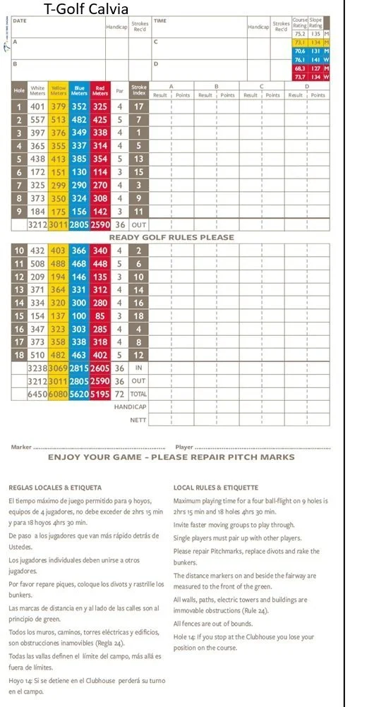 T-Golf Calvia Scorecard, Mallorca