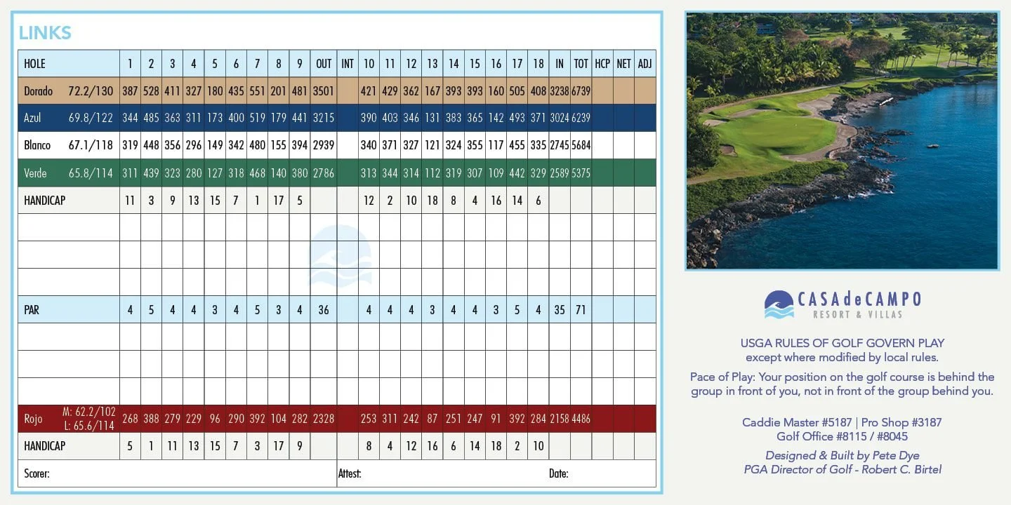 Scorecard The Links - Casa De Campo