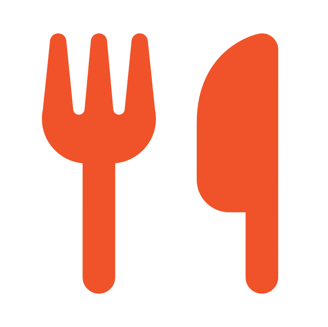 Silhouet van een vork en een mes in een oranje kleur