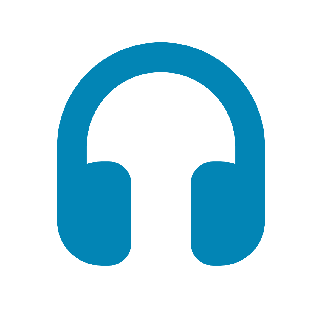 Icon van een blauwkoptelefoon.