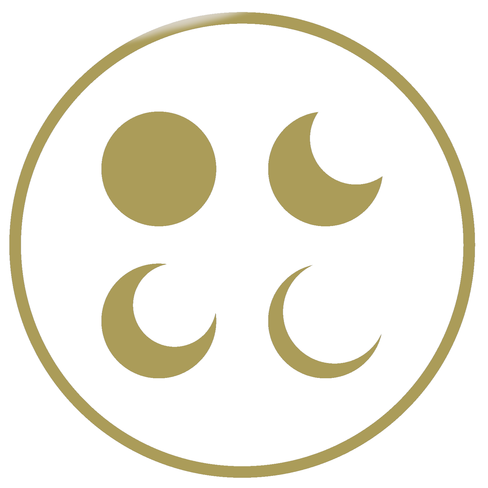 Four phases of the moon within a circle, one phase in each quadrant.