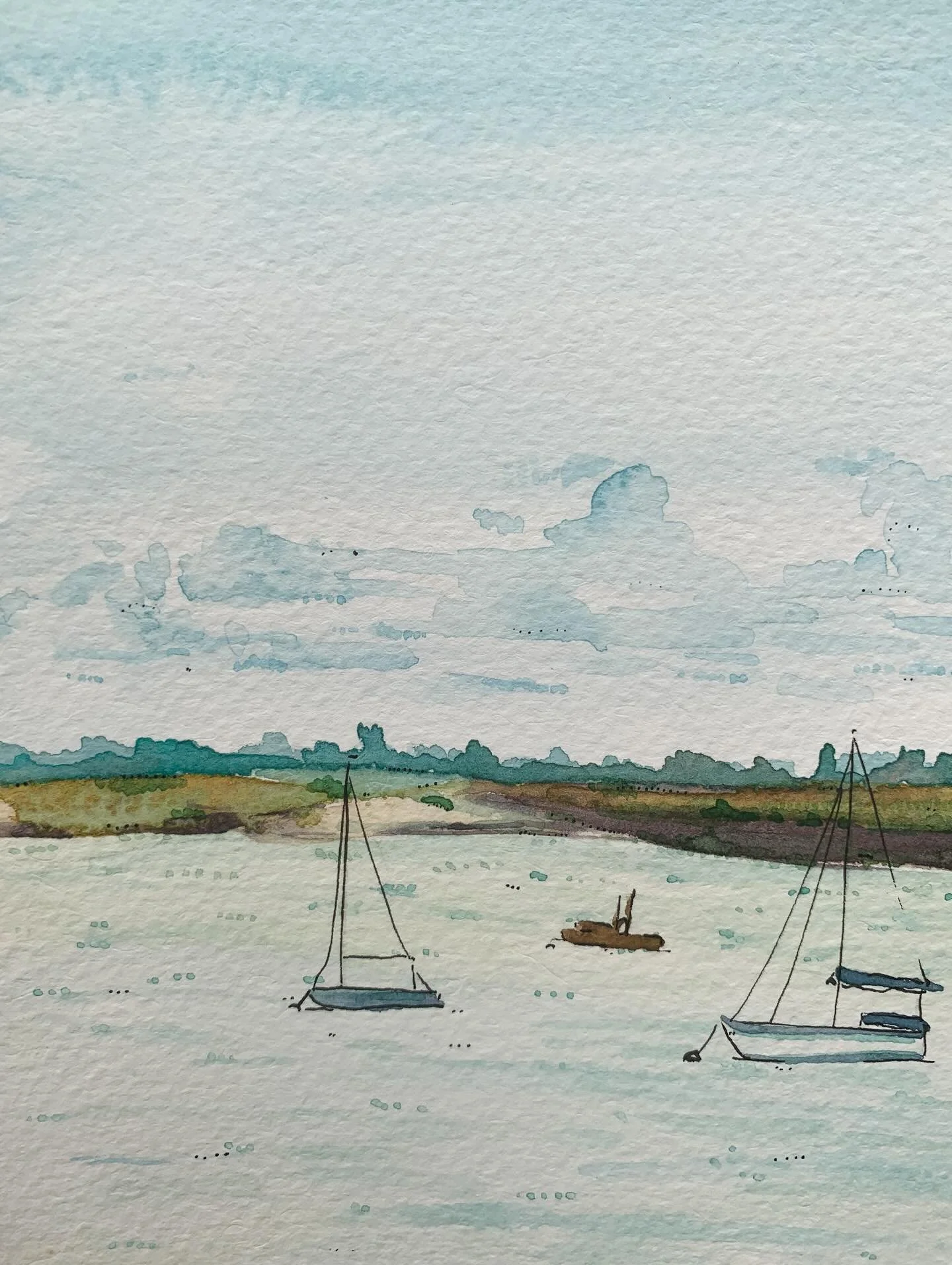 I went to a river to paint ✨
It was really hot and I was burning up but still worth it🫶🏼 
I hope you like this little watercolour painting 🦦

#watercolour #river #illustration #painting #calm #serene #boats #observational