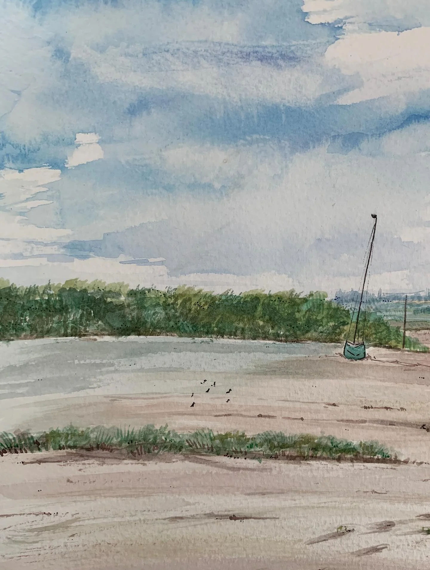 I painted the estuary before the tides came in 🌀🌊🌳

I&rsquo;ve also levelled up to A4 paper instead of A5 🫶🏼

Painting in nature calms me down and I hope this painting does the same ✨

#maldon #estuary #nature #watercolour #observational #painti