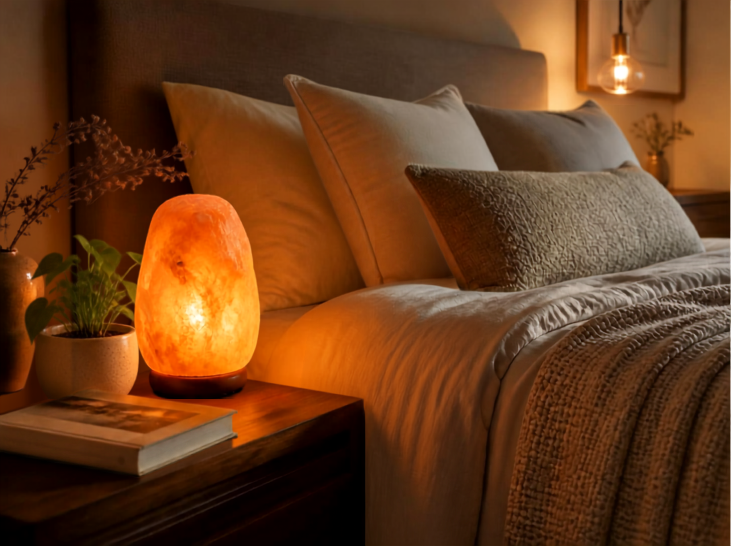 7 Inch Himalayan Salt Lamp with Dimmer Cord - Night Light Natural Crystal Rock Classic Wood Base Authentic