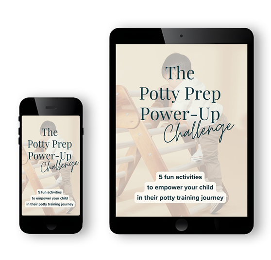 A digital book cover of the Potty Training Challenge on a tablet and smartphone. Created by a trusted Potty Training Consultant for help with potty training.