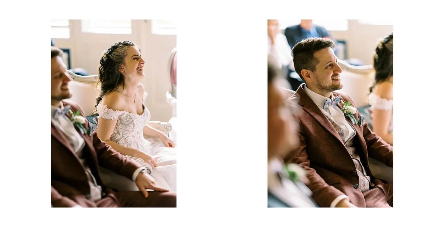 Braut und Bräutigam während der Trauung im Blauen Saal des Königlichen Jagdhauses in Oberstdorf