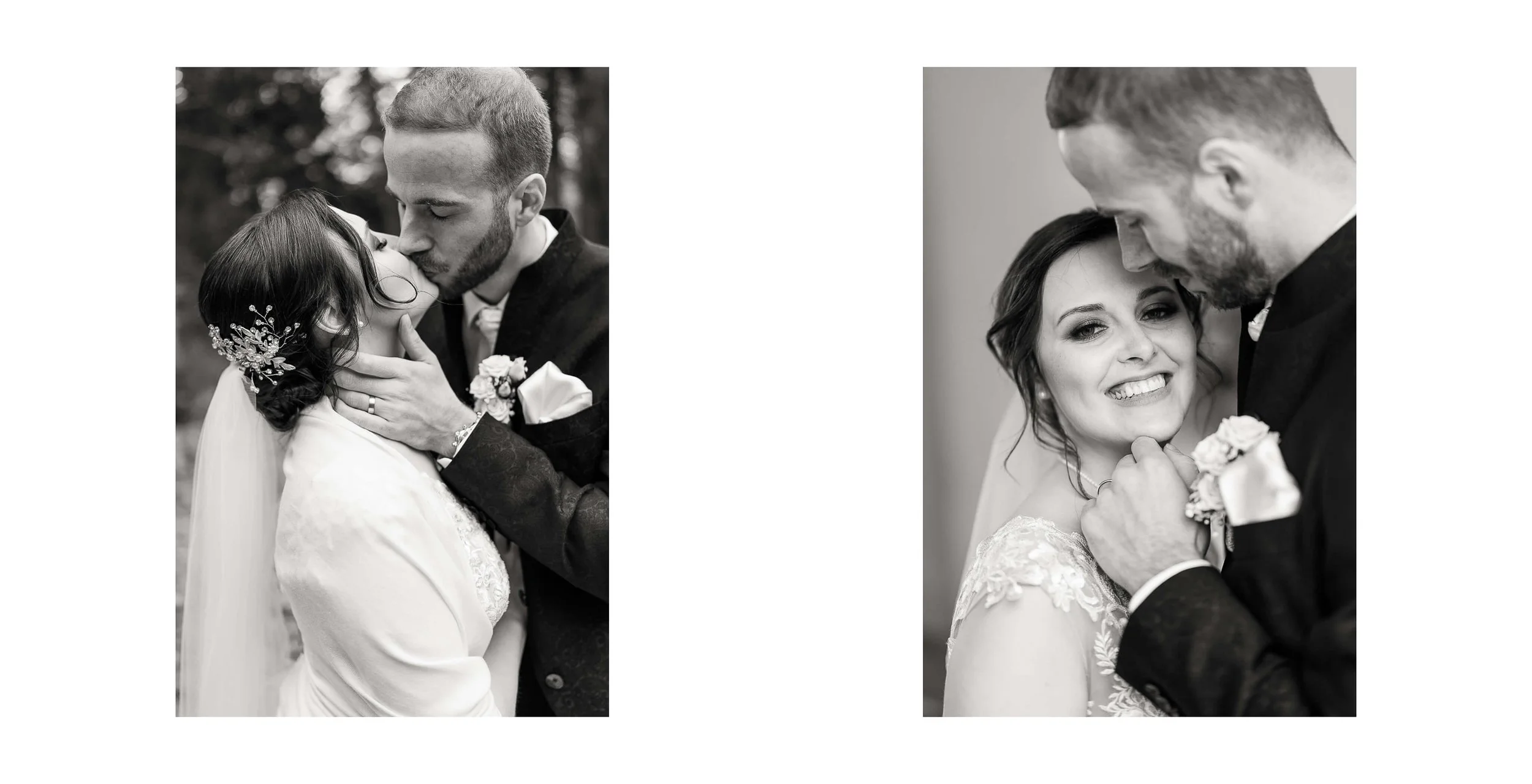 Hochzeit Bad Woerishofen Herbst Brautpaar Fotoshooting Portrait Braut Schwarz-Weiss