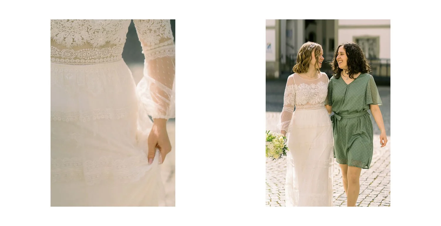 Detailaufnahme des Vintage-Brautkleids bei der standesamtlichen Hochzeit in Füssen