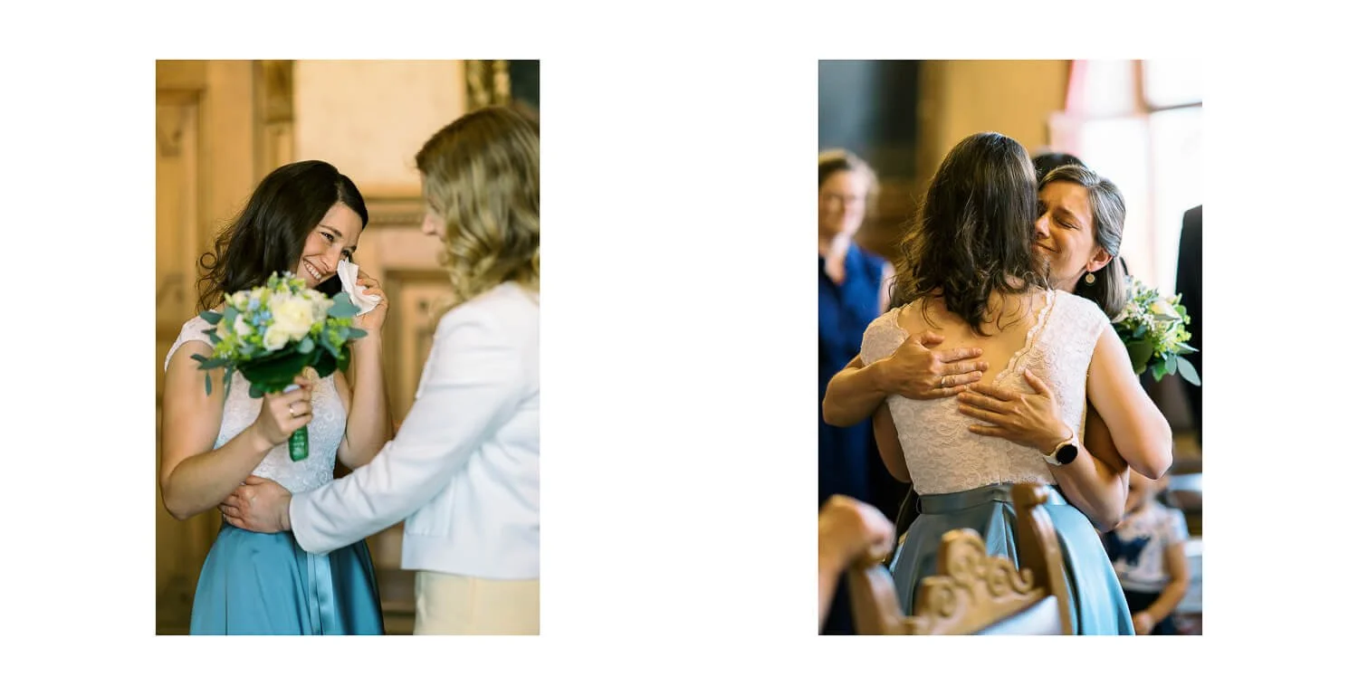 Begegnungen und Umarmungen nach der standesamtlichen Trauung im Rathaus Kaufbeuren.