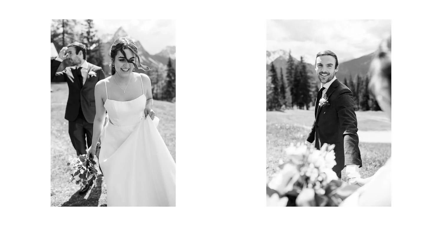 Braut und Bräutigam beim Paarshooting auf der Gamsalm in Ehrwald mit Bergblick nahe der Zugspitze.