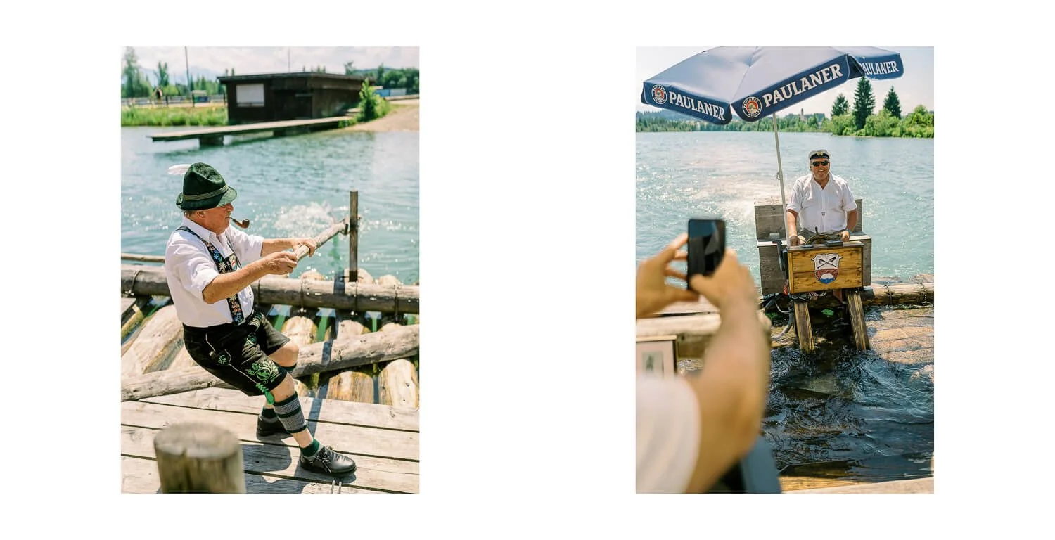 Kapitän des Floßes bei einer standesamtlichen Hochzeit in Lechbruck am See