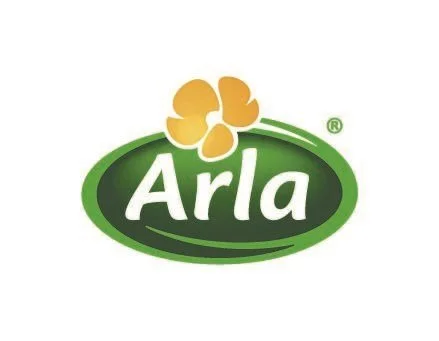 Arla logo with green oval and yellow flower