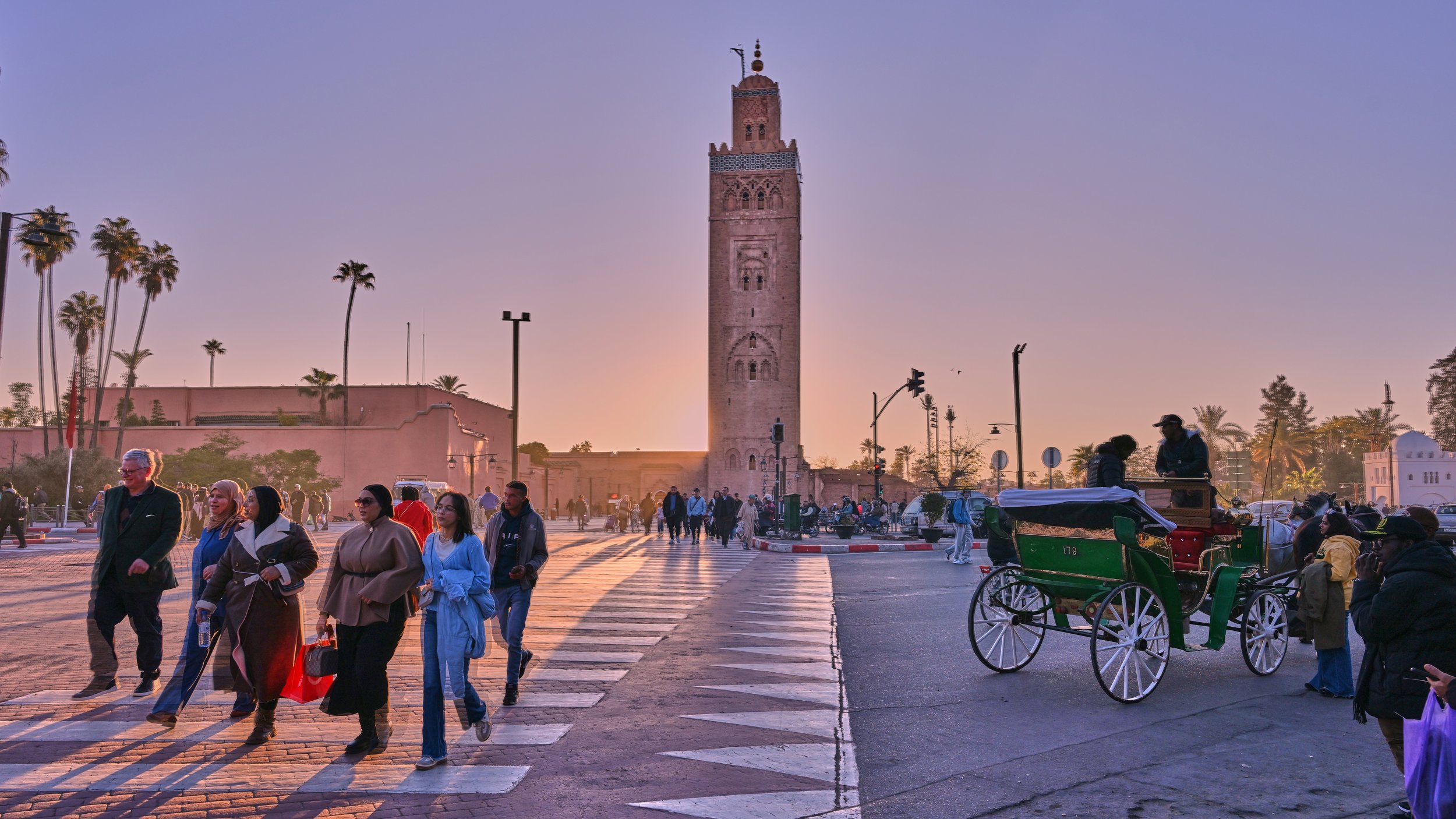 Marrakech - Street Scene with Koutoubia Mosque