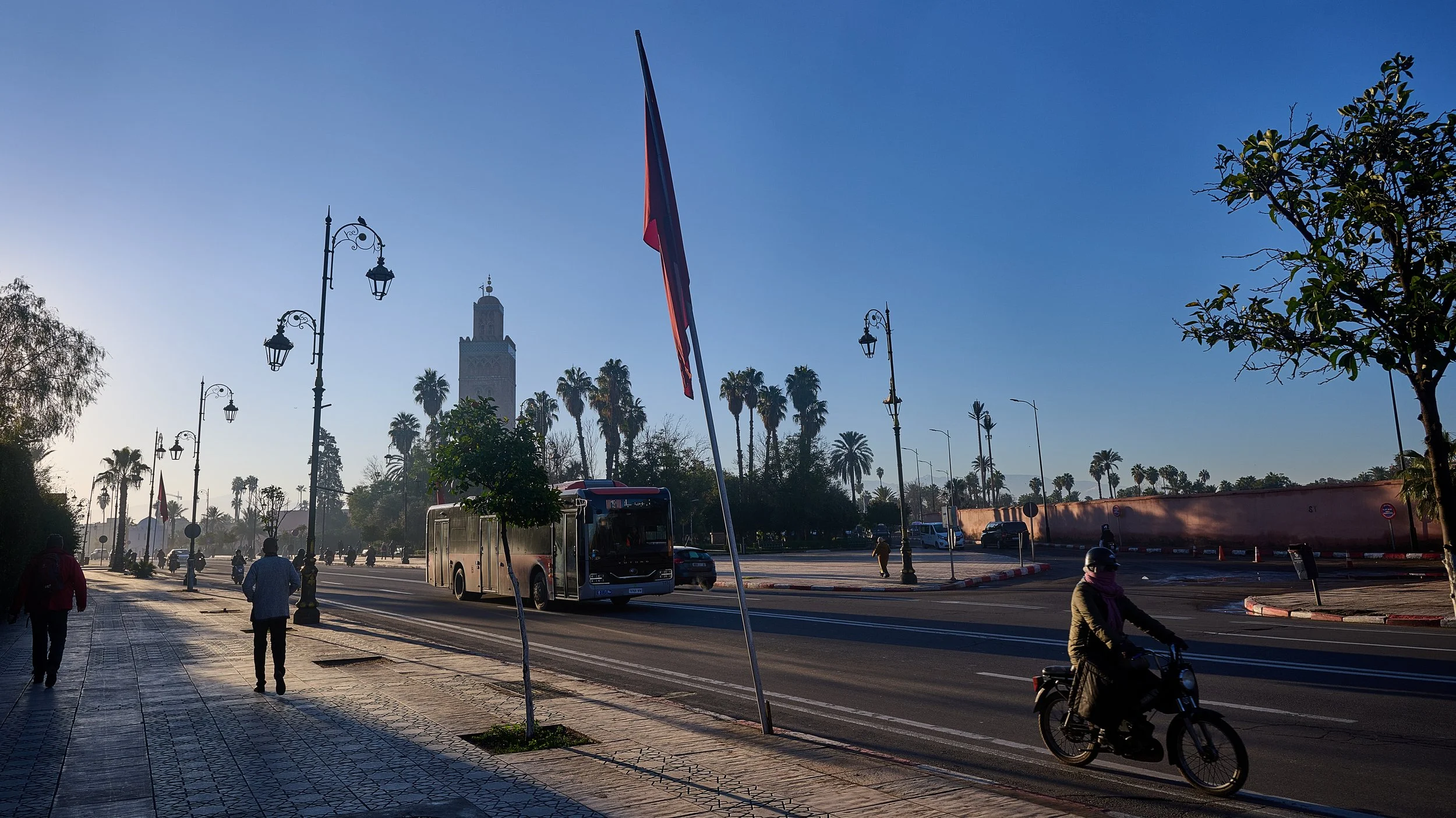 Marrakech - Street Scene with Koutoubia Mosque