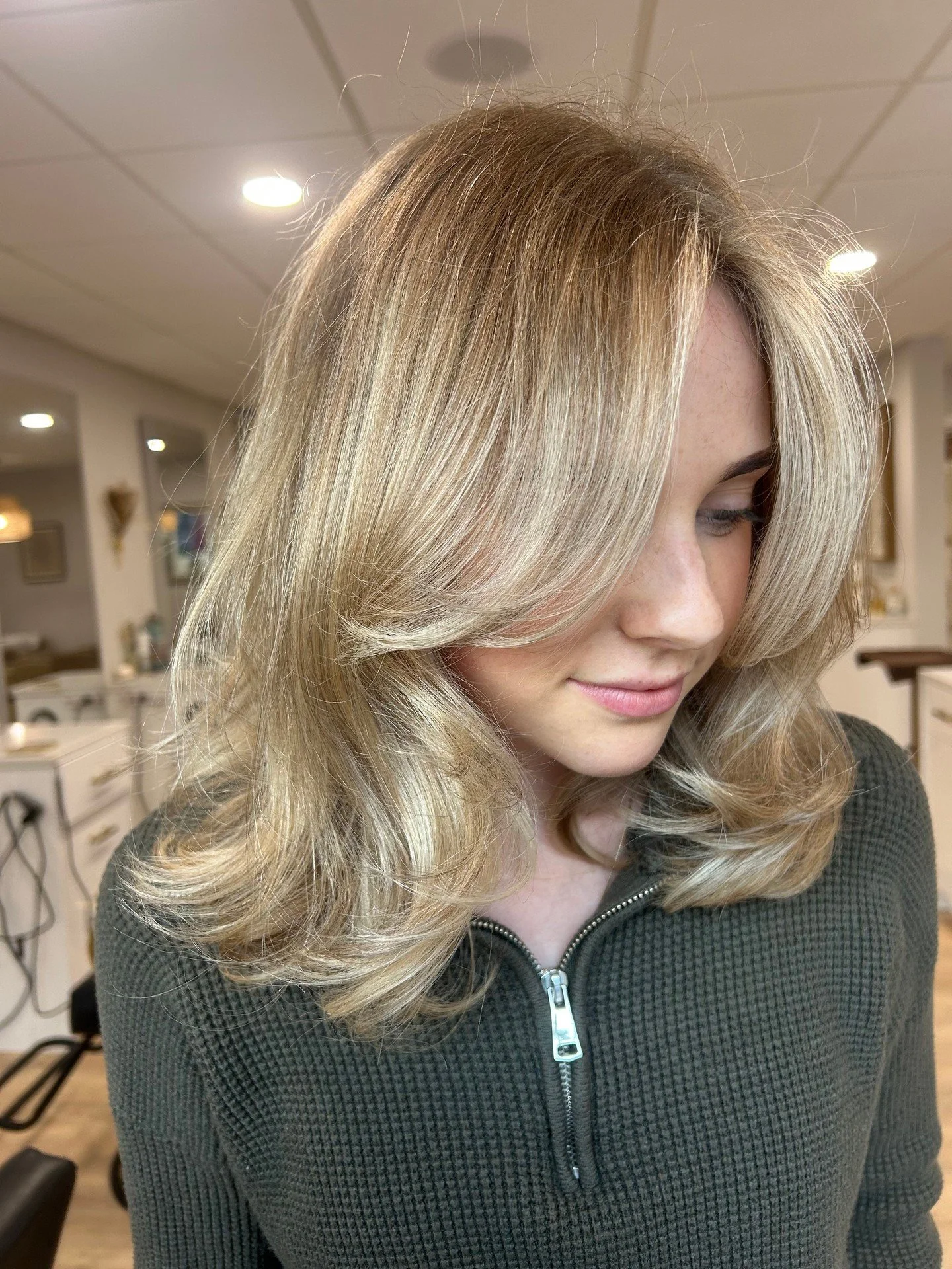 Before &amp; after by @hairxzoie &mdash; fresh blonde, fresh chop, soft curtain bangs, and layered perfection 💇&zwj;♀️✨