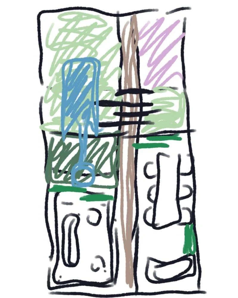 A few quick programming doodle sketches for a friend from @utsoa who recently bought a house in Brooklyn, NY.  Thinking of dividing the long linear space to create outdoor rooms of overlapping water and green zones connected with linear paths.  @amyg