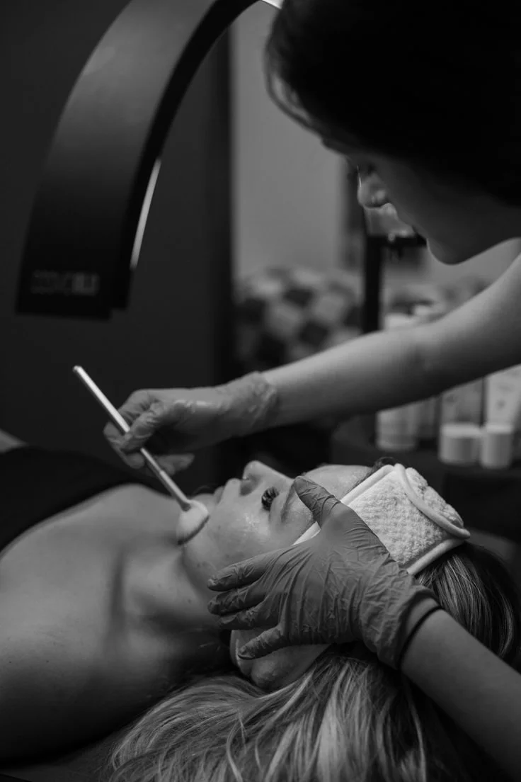 Professional facial treatment in Canyon Texas at Twin B Beauty Co, featuring a licensed esthetician performing a customized skincare service focused on hydration, acne treatment, anti-aging, and skin barrier repair using advanced techniques.