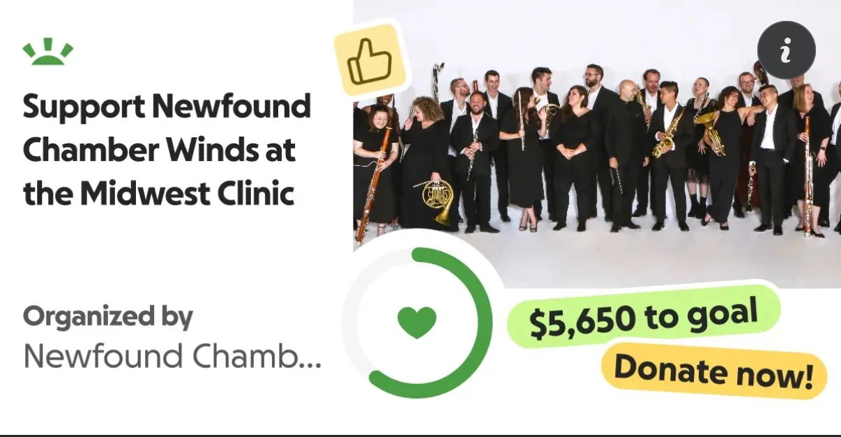 🎶 Exciting News! 🎶

Newfound Chamber Winds is honored to perform at The Midwest Clinic this December &mdash; our first-ever national appearance and a significant milestone for our ensemble! This opportunity allows us to represent the next generatio