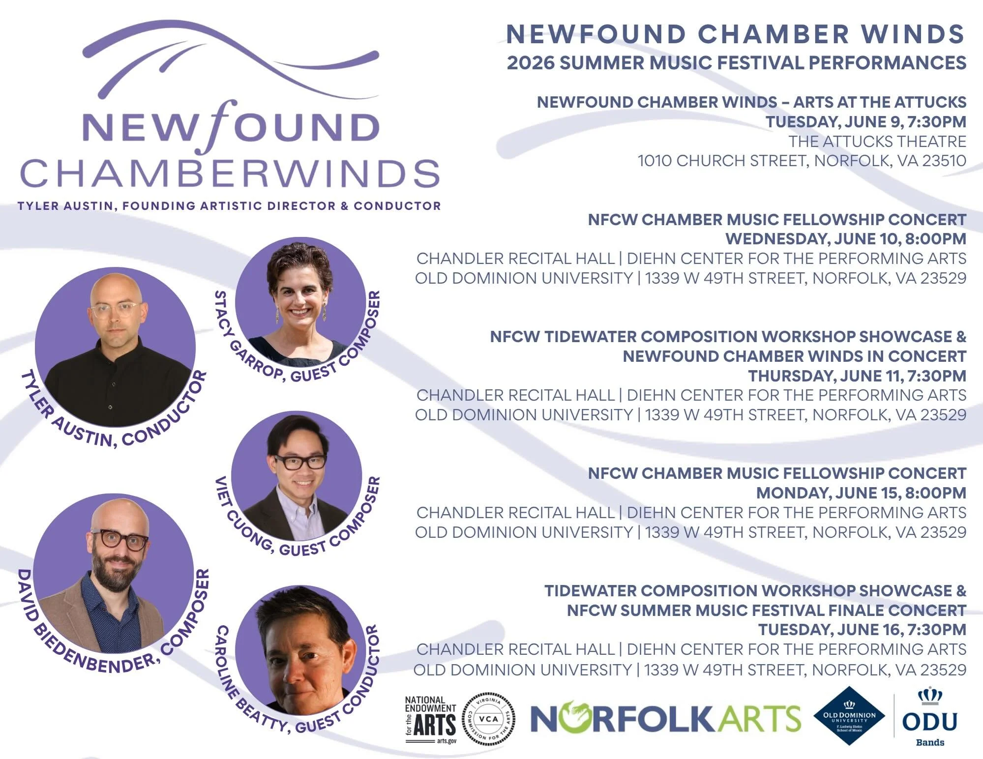🎶 SUMMER SEASON ANNOUNCEMENT 🎶

Newfound Chamber Winds is excited to announce our 2026 Summer Music Festival concert season in Norfolk, Virginia! Join us this June for an inspiring festival of chamber music, world premieres, fellowship performances